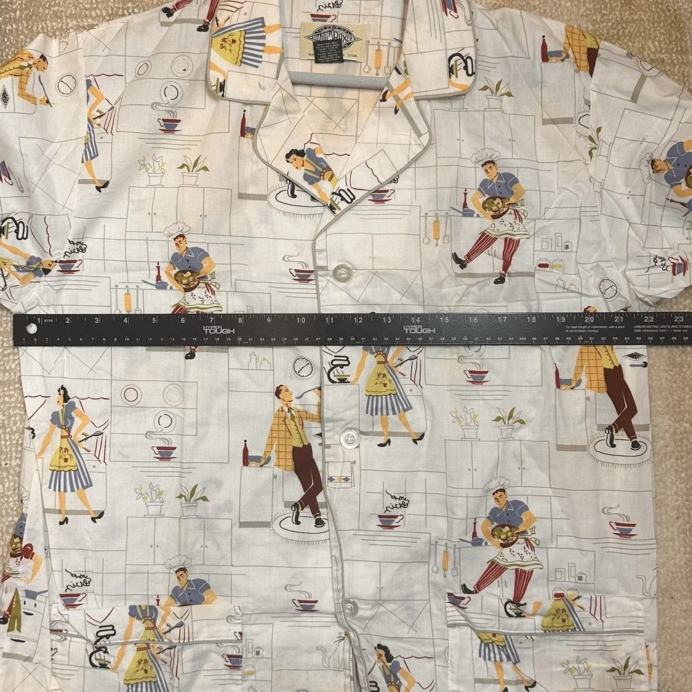 Shadow Boxer Collection NYC Pajama Set Large Kitchen Print Novelty Button Down - Picture 9 of 11